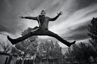 Man jumping high in the air