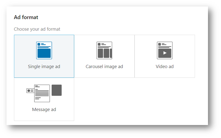 The ad format options shown at this stage will depend on the objective set at the start of the process