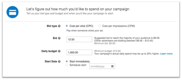 Once you know what your campaign budget and daily bid limits are, entering the bidding information is straightforward.